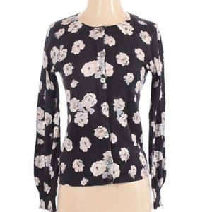 New! LOFT Lightweight Floral Rose Cardigan Gray XS